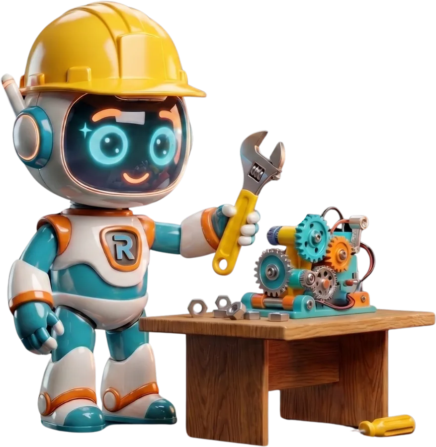 Robby, tezgâhının başında dişlilerle çalışıyor